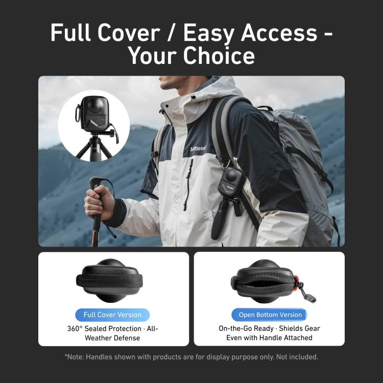 PU Carrying Case for DJI Osmo 360 Camera Protective Pouch with Carabiner Clip, TELESIN Full-Coverage, TELESIN Open Bottom