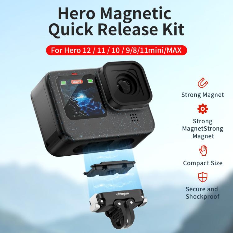 aMagisn Magnetic Quick Release Adapter for GoPro HERO13/12/11/10/9/8/11 Mini/MAX, 2-in-1 Kit, Separate Top Mount Plate, Separate Base Unit