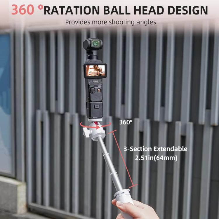 Flymile 15.8-30.8cm Tripod Selfie Stick for Action Cameras With 360-degree Adjustable Ball Head & Cold Shoe