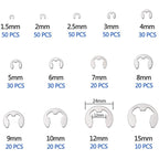 400pcs /Set 1.5-15mm Stainless Steel E-Type Open Circlips Boxed, 400pcs /Set