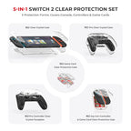 For Nintendo Switch 2 JYS 5-in-1 Crystal Case Full Protection Set Includes Console Shell, Joy-con & Pro Controller Cover, Faceplate, Game Cartridge Case, JYS-NS2326