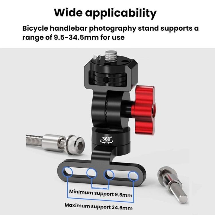 Bicycle Stem Camera Mount Cycling Front Light Bracket For Shooting, 1/4 Arri Positioning, 1/4 Front Rear Adjustment, 3 Card One Click Clamping, 1/4 Universal Damping Adjustment, 3 Card 360 Degree Damping Rotation Adjustment, 17mm Ball Head