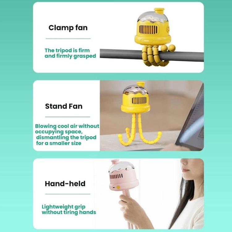 Octopus Clip-On Handheld Silent Bladeless Fan For Strollers, Oscillating White, Oscillating Pink, Oscillating Yellow, Non-oscillating White, Non-oscillating Pink, Non-oscillating Yellow
