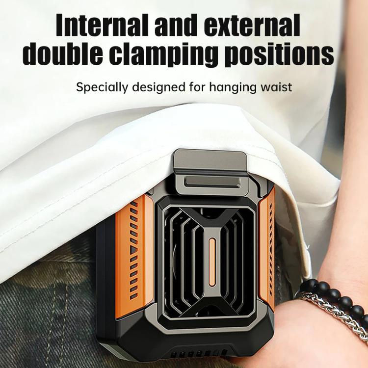 F66 Rechargeable Waist-Mounted Clip Fan With 3-Speed Settings & LED Flashlight Hands-Free Cooling For Construction, Outdoor Work, Hiking, F66 Orange, F66 Green