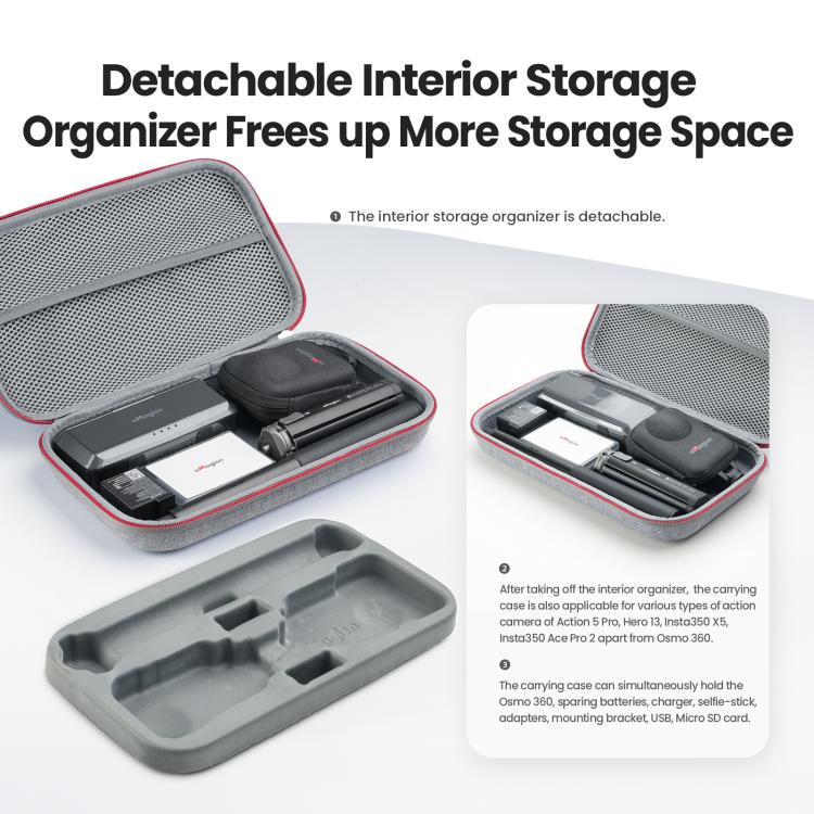 For DJI Osmo 360 aMagisn Mid-Size Storage Case Durable Organizer Bag With Detachable Inner Tray, Mid-Size