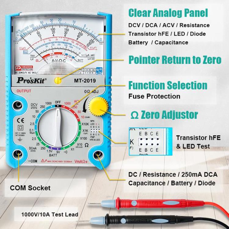 Analog Multimeter 24 Range Mechanical High Precision Universal Meter, ProsKit MT-2019