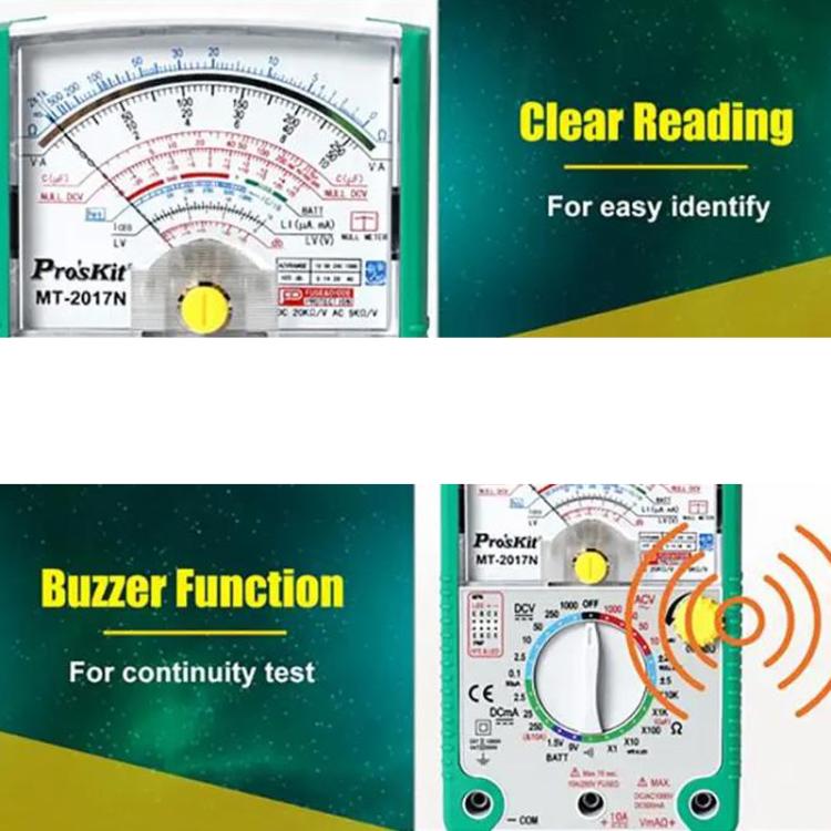 Analog Multimeter 26 Range Misoperation-Proof Burn-Proof Electrical Meter, ProsKit MT-2017N