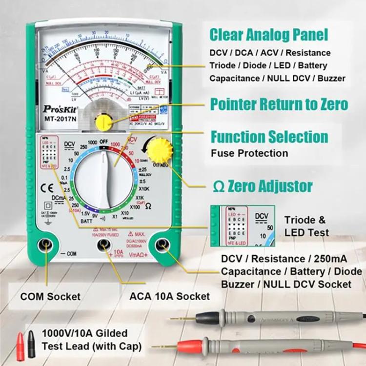 Analog Multimeter 26 Range Misoperation-Proof Burn-Proof Electrical Meter, ProsKit MT-2017N