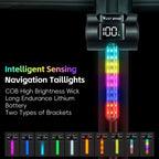 WEST BIKING Smart Sensor Bike Tail Light, 180-degree Wide Angle, IPX4 Waterproof, Dynamic LED Effects with Battery Display, Red Light, RGB Light