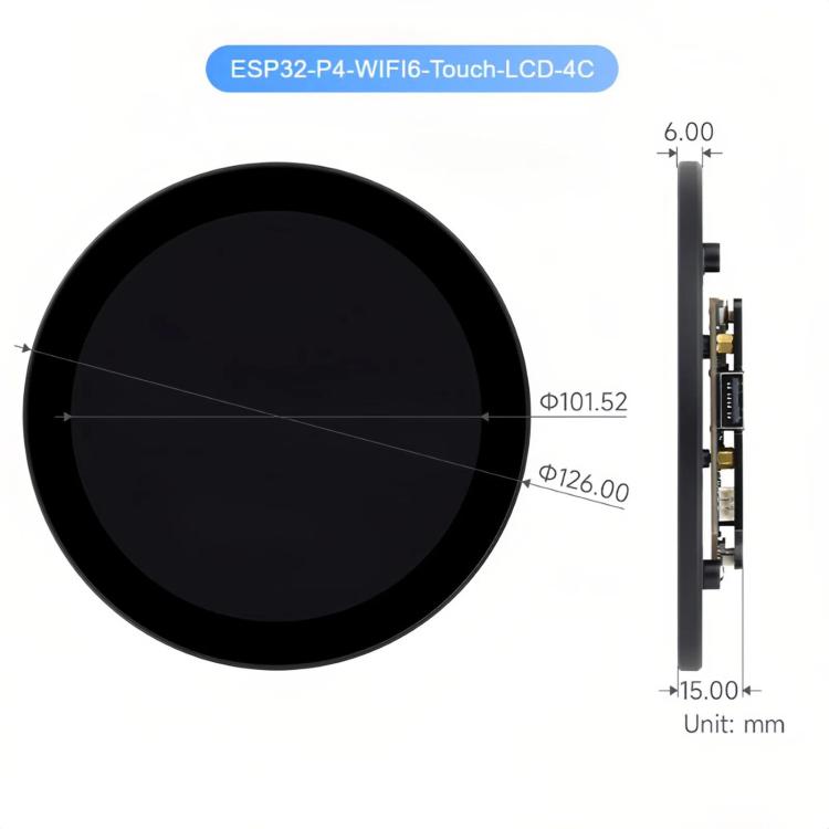 WAVESHARE ESP32-P4 Touch Circular LCD Screen Development Board, ESP32-P4-WIFI6-Touch-LCD-4C