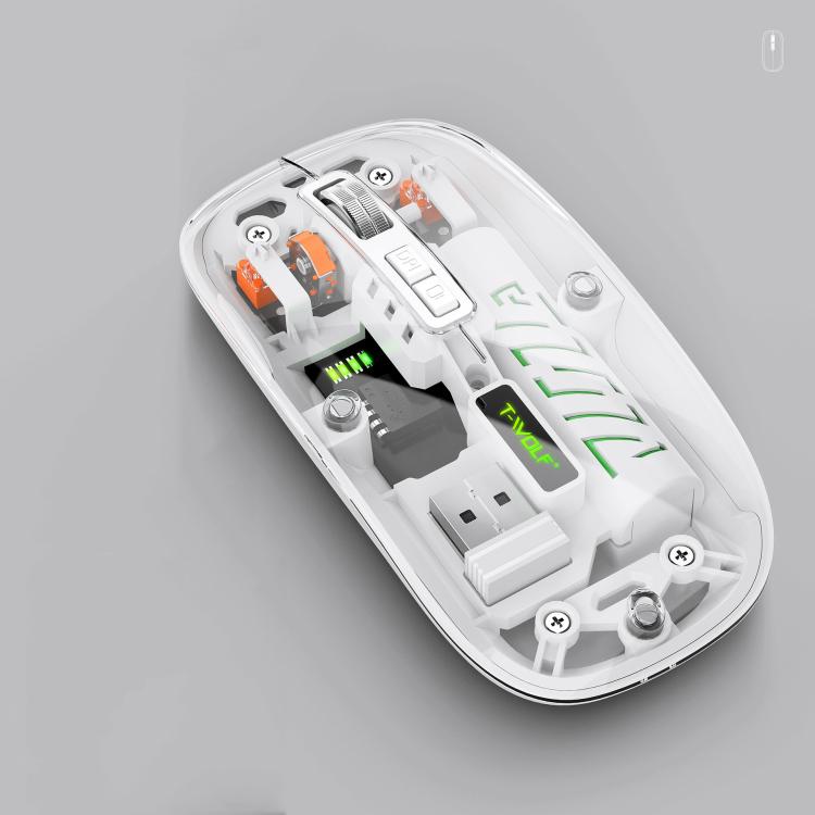 T-WOLF X11 Transparent Wireless Mouse Dual Mode 2.4G+Bluetooth, USB-C Rechargeable with Magnetic Cover