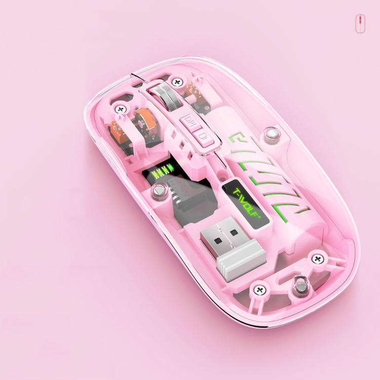 T-WOLF X11 Transparent Wireless Mouse Dual Mode 2.4G+Bluetooth, USB-C Rechargeable with Magnetic Cover