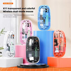 T-WOLF X11 Transparent Wireless Mouse Dual Mode 2.4G+Bluetooth, USB-C Rechargeable with Magnetic Cover