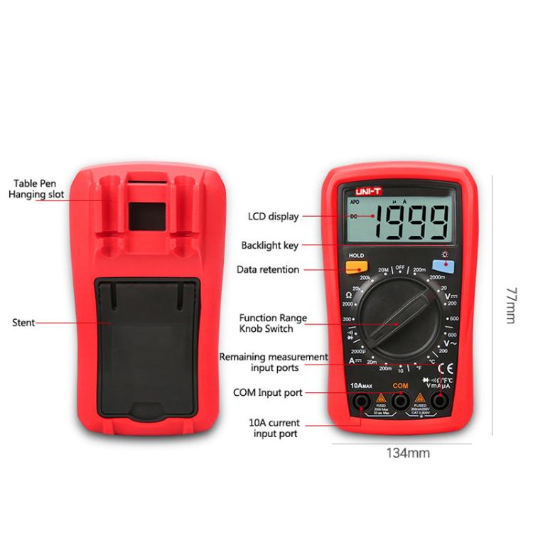Palm Size Multimeter With Backlit LCD Display, 600V 10A AC/DC Voltage Tester, UNI-T UT33A+, UNI-T UT33B+, UNI-T UT33C+, UNI-T UT33D+