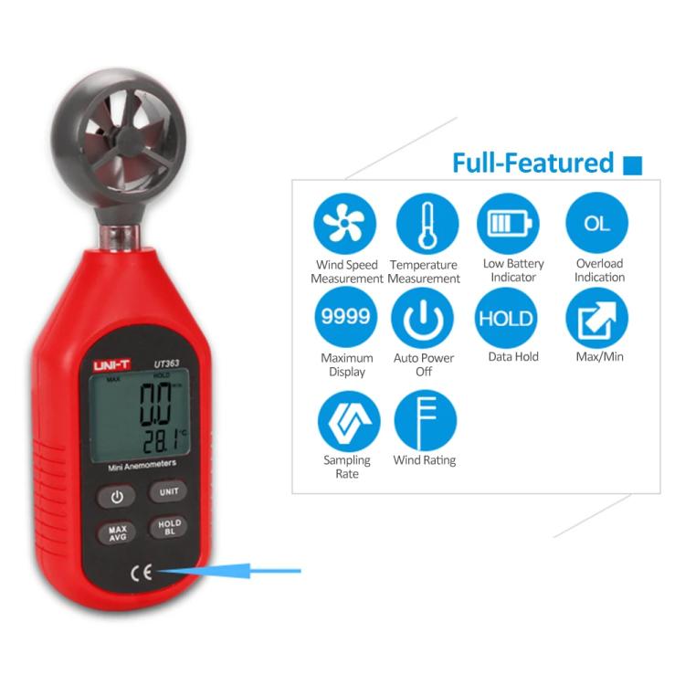Digital Anemometer Wind Speed Meter 12-Level Dynamic Indicator, UNI-T UT363, UNI-T UT363BT