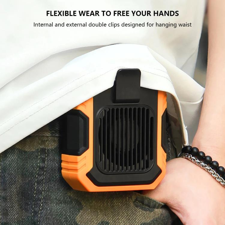 Rechargeable Waist-Mounted Clip Fan With 3-Speed Settings & LED Flashlight Hands-Free Cooling For Construction, Outdoor Work, Hiking, F49 Orange, F49 Green