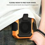 Rechargeable Waist-Mounted Clip Fan With 3-Speed Settings & LED Flashlight Hands-Free Cooling For Construction, Outdoor Work, Hiking, F49 Orange, F49 Green