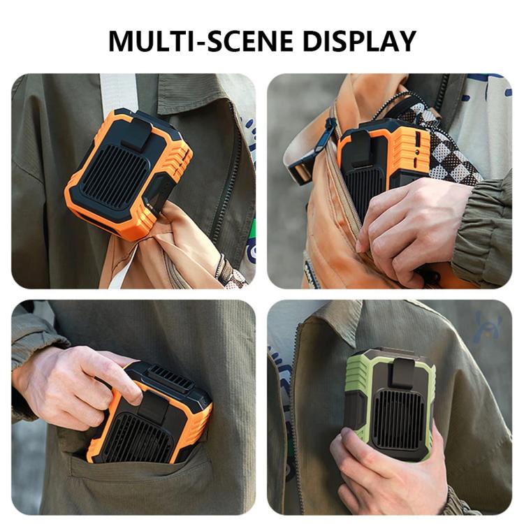Rechargeable Waist-Mounted Clip Fan With 3-Speed Settings & LED Flashlight Hands-Free Cooling For Construction, Outdoor Work, Hiking, F49 Orange, F49 Green
