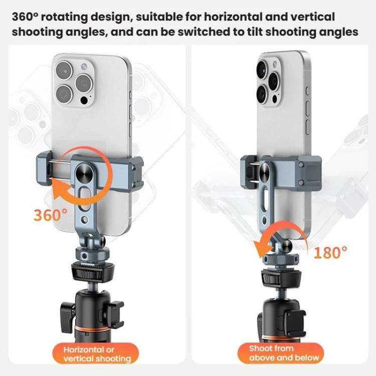 Aluminum Alloy Dual-Head Cold Shoe Phone Mount With Dual 1/4 inch Screw Holes For Horizontal/Vertical Tilting Shooting, PH-18