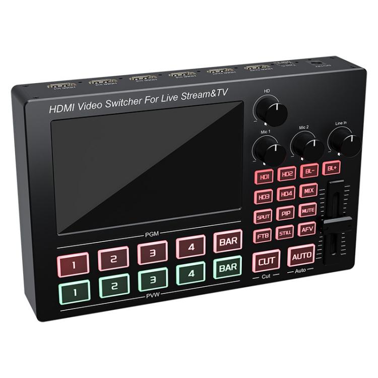 1080P 60Hz 4-Way HDMI Guide Switchboard Built-In 5 Inch Monitor Screen HD Video Live Capture Recording, US Plug, EU Plug, UK Plug