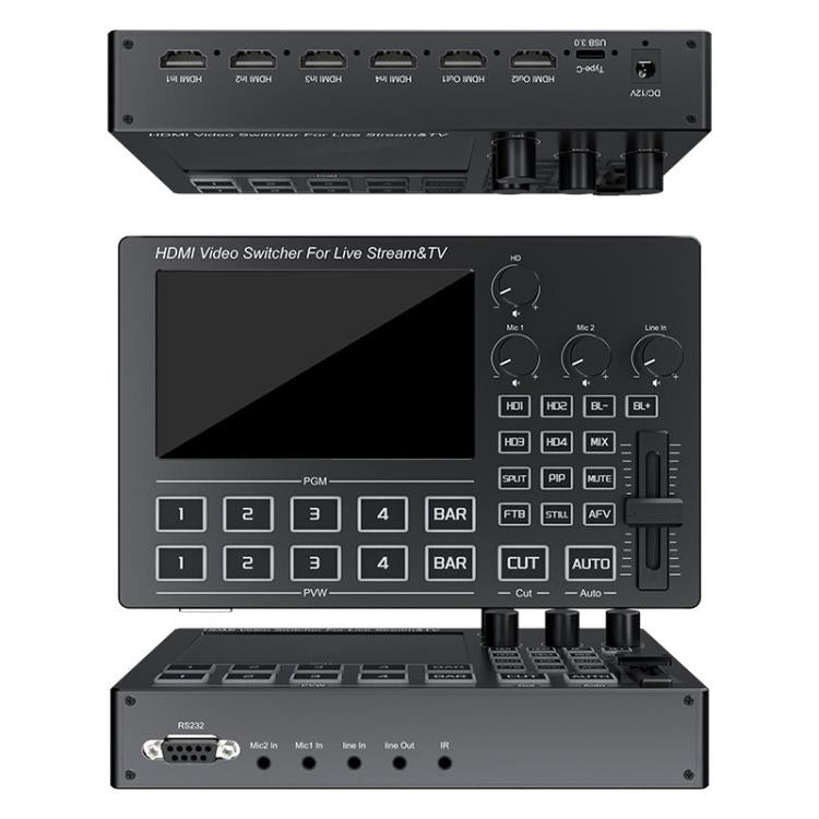 1080P 60Hz 4-Way HDMI Guide Switchboard Built-In 5 Inch Monitor Screen HD Video Live Capture Recording, US Plug, EU Plug, UK Plug