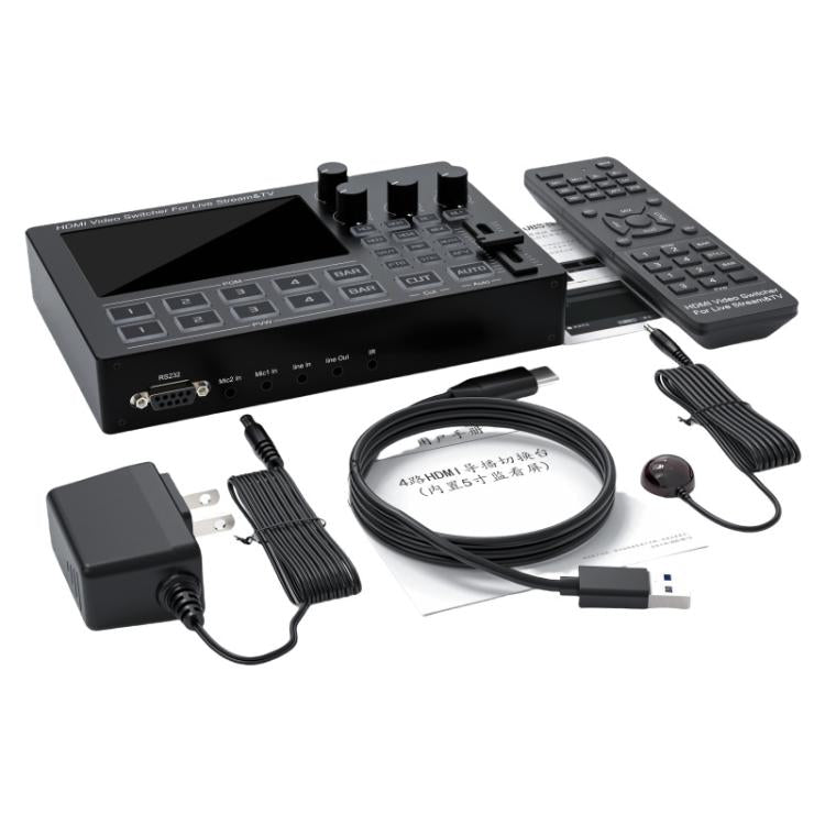 1080P 60Hz 4-Way HDMI Guide Switchboard Built-In 5 Inch Monitor Screen HD Video Live Capture Recording, US Plug, EU Plug, UK Plug