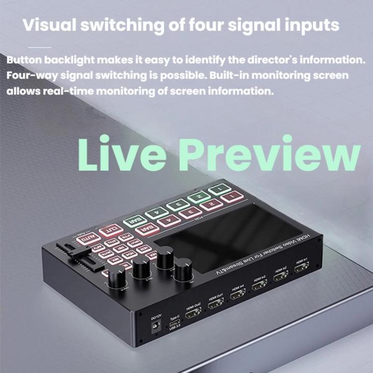 1080P 60Hz 4-Way HDMI Guide Switchboard Built-In 5 Inch Monitor Screen HD Video Live Capture Recording, US Plug, EU Plug, UK Plug