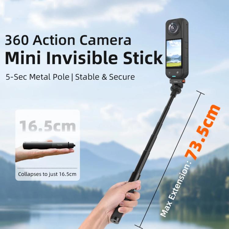 Flymile 16.5-73.5cm Mini Invisible Selfie Stick for Panoramic Cameras Anti-Shake Metal Pole Pocket-Friendly Extendable Selfie Monopod