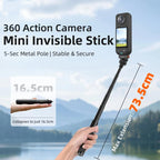 Flymile 16.5-73.5cm Mini Invisible Selfie Stick for Panoramic Cameras Anti-Shake Metal Pole Pocket-Friendly Extendable Selfie Monopod