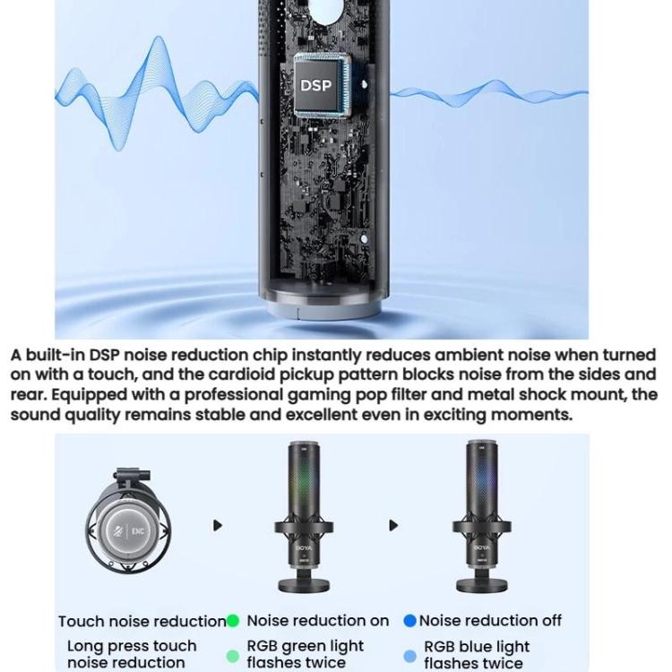 BOYA K9 Built-In Sound Card Quadruple Noise Reduction Desktop Microphone PC Recording Game Live Noise Reduction Microphone, K9