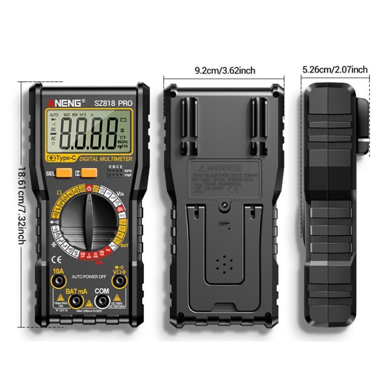 Digital Multimeter with NCV Detection Voltage Tester for AC/DC Current/Voltage, hFE Triode, and Capacitor Test Tool, ANENG SZ818, ANENG SZ818 Pro  Rechargeable