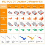 603pcs /Set DT Connector Kit with 2/3/4/6/8/12 Pin DT Connectors and Extraction Tools, 603pcs /Set