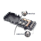 6-Way Automotive Fuse Block Box, 2-500A 32V DC, with 2 Input and 4 Output Terminals, Black, With 6 Fuses