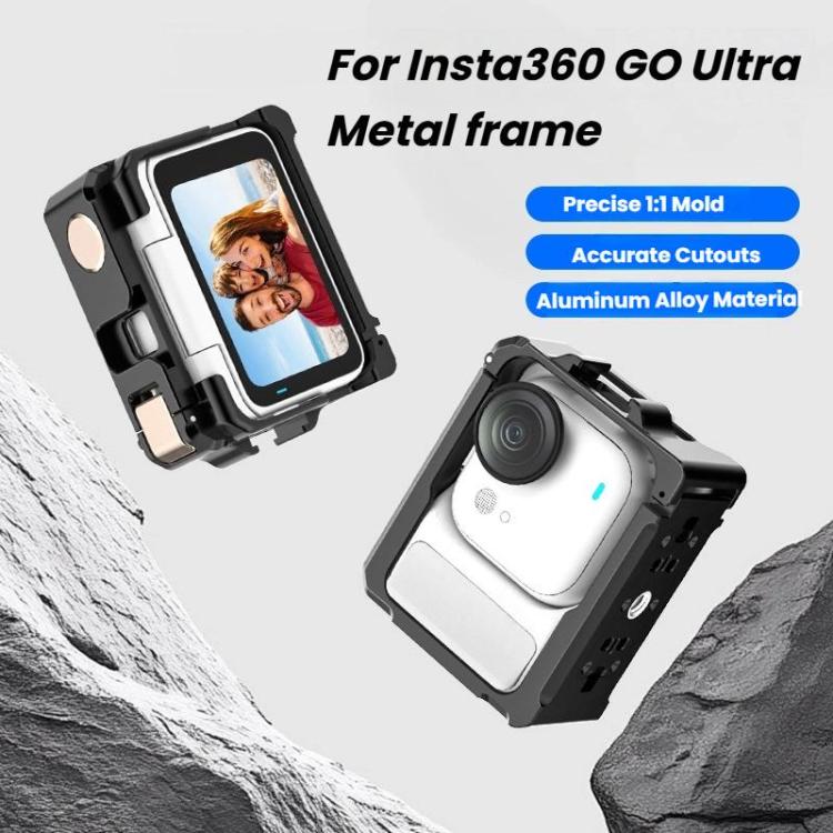 For Insta360 GO Ultra Aluminum Alloy Cage with Dual Cold Shoe Mount Shockproof Protective Frame, Aluminum Alloy Cage