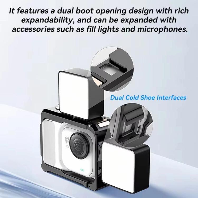 For Insta360 GO Ultra Aluminum Alloy Cage with Dual Cold Shoe Mount Shockproof Protective Frame, Aluminum Alloy Cage