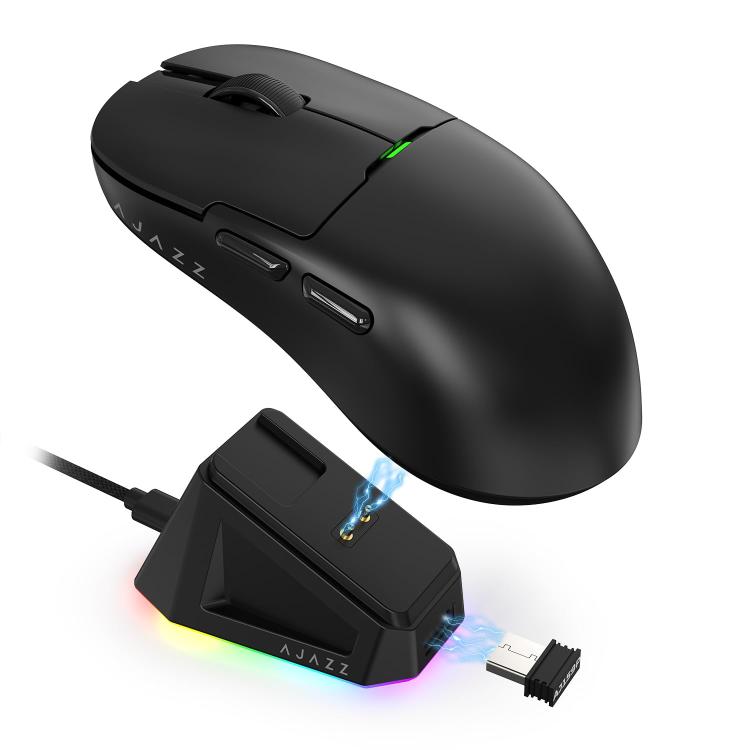 Ajazz 2.4G / Wired Dual Mode Gaming Mouse PAW3395 Chip, AJ159P With Charge Dock Black, AJ159P With Charge Dock White, AJ159 White