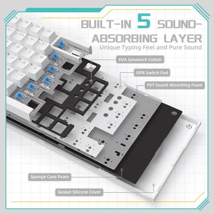 Ajazz AK820 Hot Swappable Wired Mechanical Keyboard With Light, Green Switch Ice Blue Light White, Red Switch White Light Black, AS Red Switch White Light Gray White, HP Switch White Light White Gray, Sea Salt Switch RGB Purple White Blue              ...