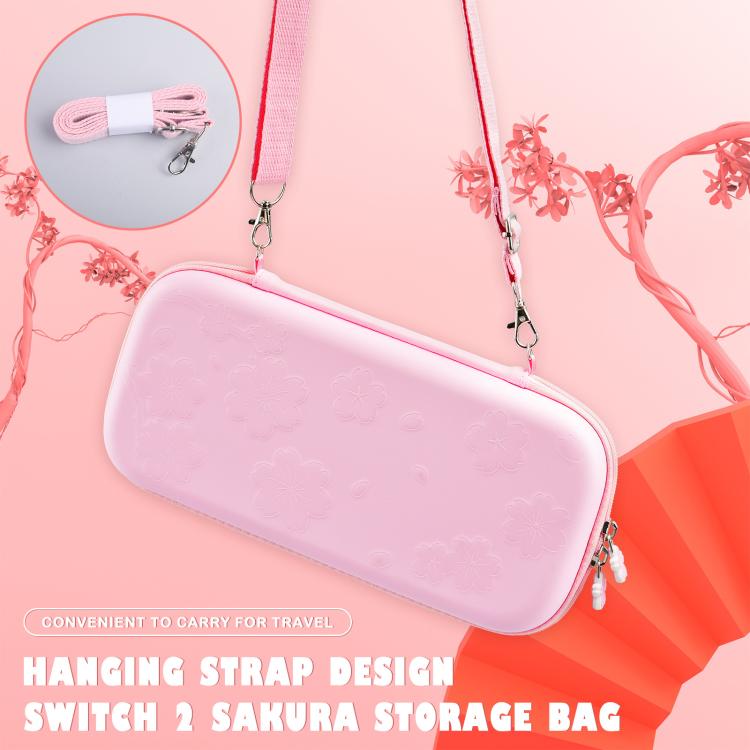 For Nintendo Switch 2 Sakura Print Crossbody Bag Portable Handheld Shoulder Carry Case, Carry Case