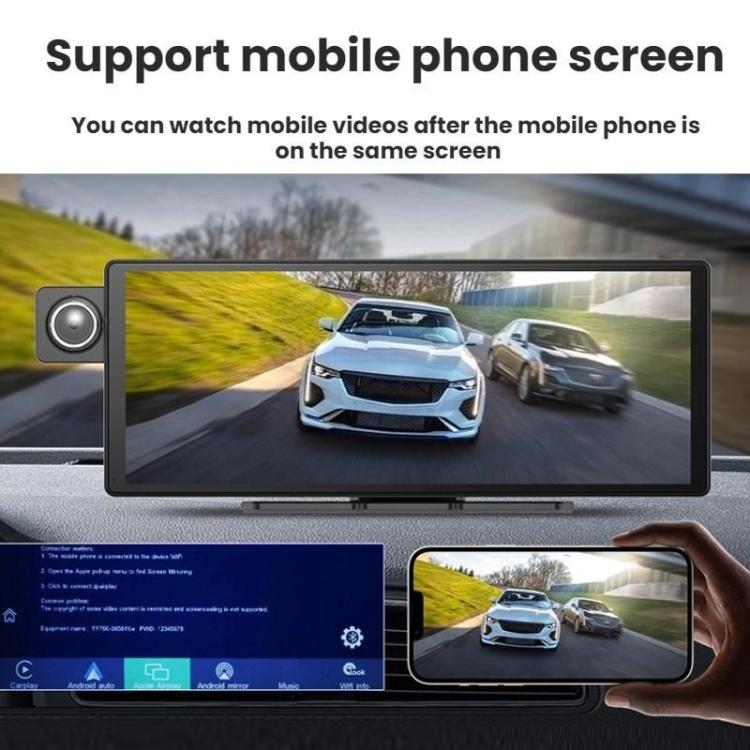 Voice-Controlled CarPlay With Split-Screen Dual-Camera Dashcam, Front Camera + Interior View, With Rear View Camera