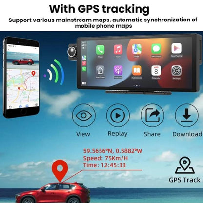 Voice-Controlled CarPlay With Split-Screen Dual-Camera Dashcam, Front Camera + Interior View, With Rear View Camera