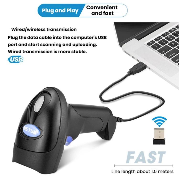 NETUM Quick QR Code Scanner Handheld Supermarket Cashier QR Code Scanner, Wired 2D, Wireless 2D, Wireless 2D+Bluetooth
