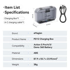 AMagisn PD12 Charging Case Battery Charger For DJI Osmo 360/ Action 5 Pro / 4 / 3, PD12