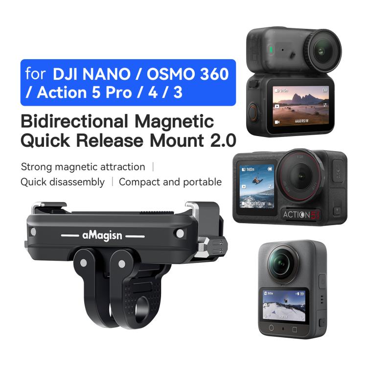 aMagisn TN11 Bidirectional Magnetic Quick Release Mount 2.0 For DJI Nano / Osmo 360 / Action 5 Pro / 4 / 3, TN11 Metal
