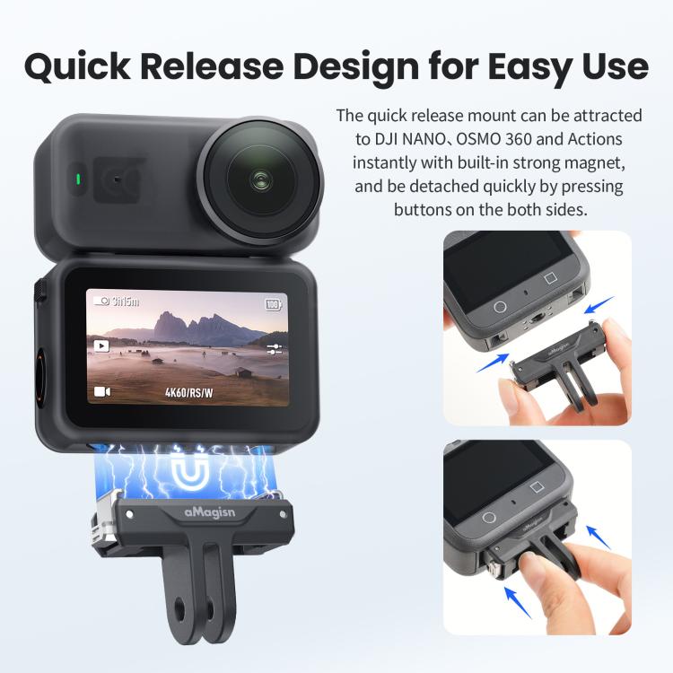 aMagisn TN10 Bidirectional Magnetic Quick Release Mount For DJI Nano / Osmo 360 / Action 5 Pro / 4 / 3, TN10 ABS