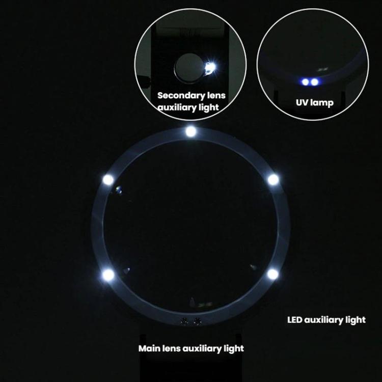 LED Folding Desktop Magnifying Glass For Reading Antique Jewelry Identification, 80mm 6X / 25X, 90mm 5X / 25X, 110mm 3.5X / 25X
