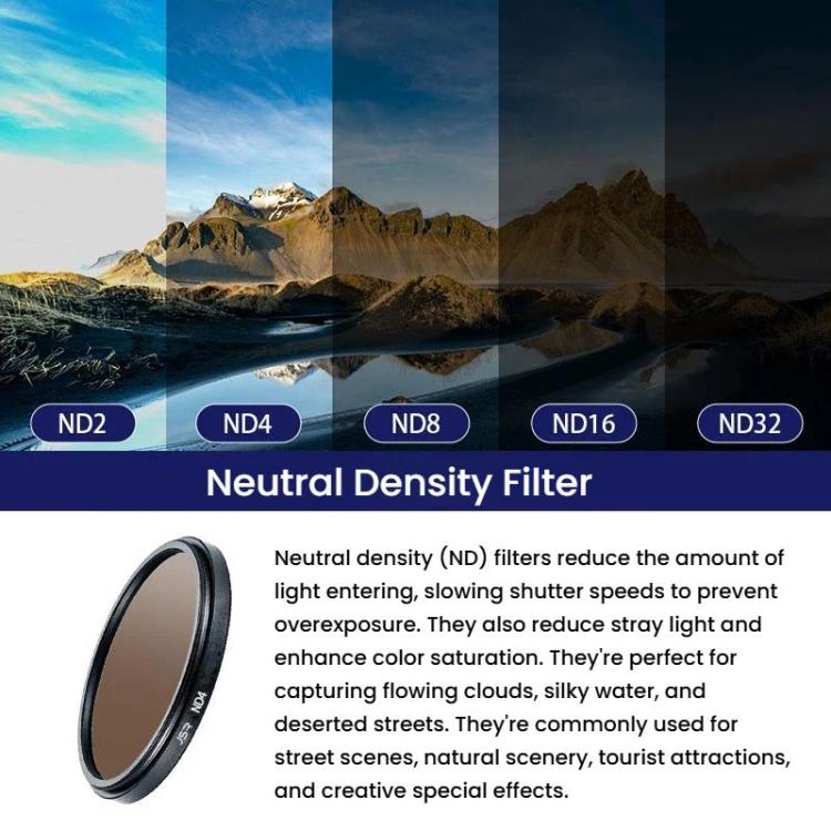 Micro SLR Camera Light Reduction Filter Medium Gray Density Lens, JSR ND2 37mm, JSR ND4 37mm, JSR ND8 37mm, JSR ND16 37mm, JSR ND32 37mm, JSR ND2 40.5mm, JSR ND4 40.5mm, JSR ND8 40.5mm, JSR ND16 40.5mm, JSR ND32 40.5mm, JSR ND2 43mm, JSR ND4 43mm      ...