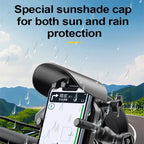 Motorcycle Phone Holder with Sun Visor & Anti-Theft Lock 360-degree Rotation, Camera Compatible, Handlebar Mount, Mirror Stem Mount