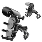 Motorcycle Phone Holder with Sun Visor & Anti-Theft Lock 360-degree Rotation, Camera Compatible, Handlebar Mount, Mirror Stem Mount