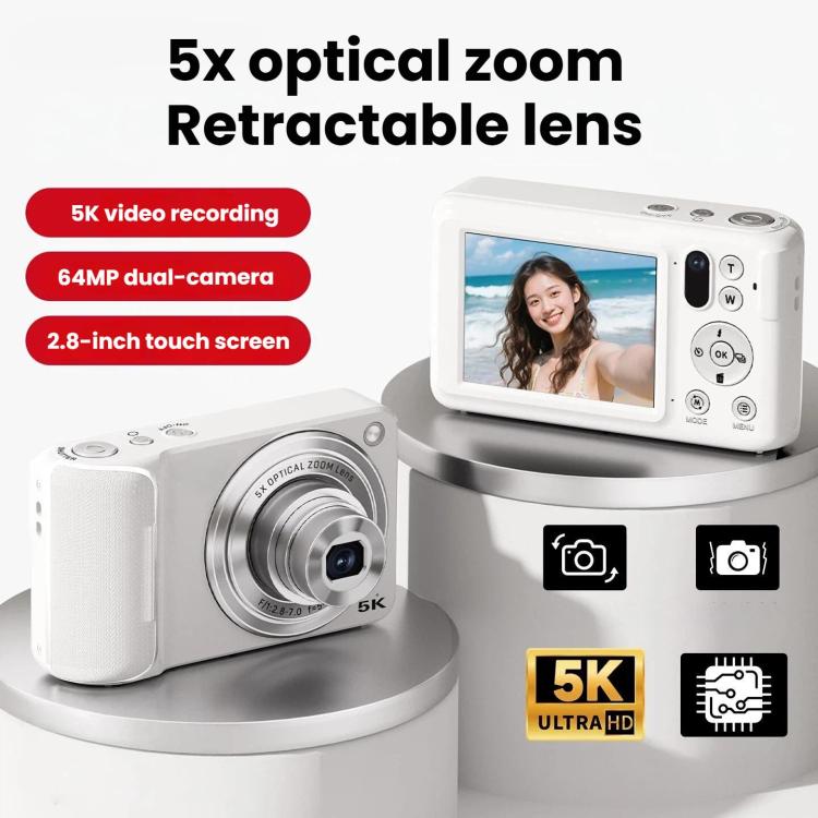 DC309X 6x Optical Zoom Digital Camera With 64MP & 5K Video 2.8-Inch Touch Screen, Front/Rear Dual Lens, EU Plug White, EU Plug Black, US Plug White, US Plug Black, UK Plug White, UK Plug Black