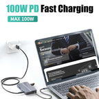 10-In-1 USB-C/Type-C Hub With 100W Power Delivery, HDMI 4K 30Hz, USB 3.0/2.0 Ports, SD/TF Card Reader, 100Mbps Ethernet & Audio Jack, 10 In 1